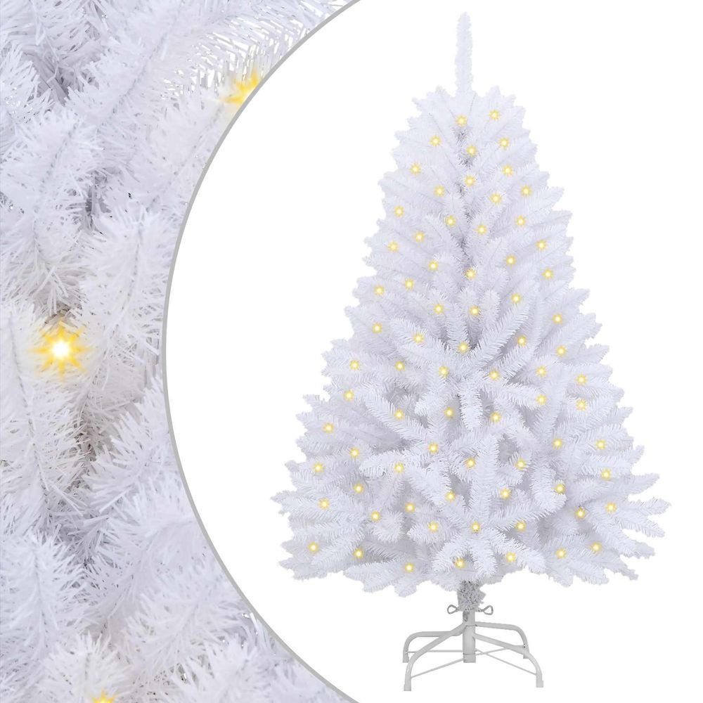 Sapin de noël artificiel 150 led pvc et acier blanc