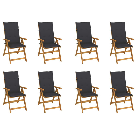 Chaises pliables de jardin avec coussins lot de 8 bois d'acacia