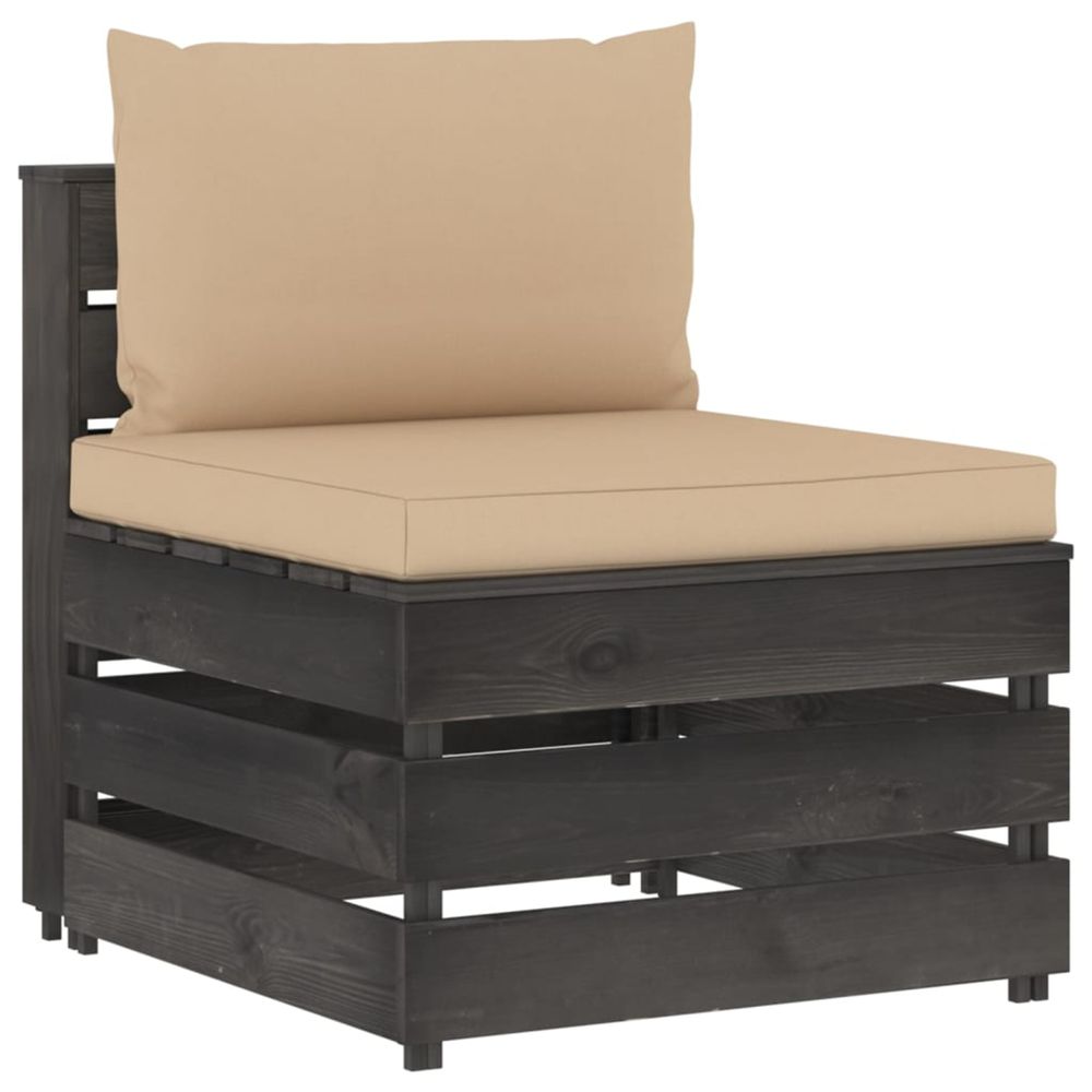 Canapé central sectionnel avec coussins bois imprégné de gris