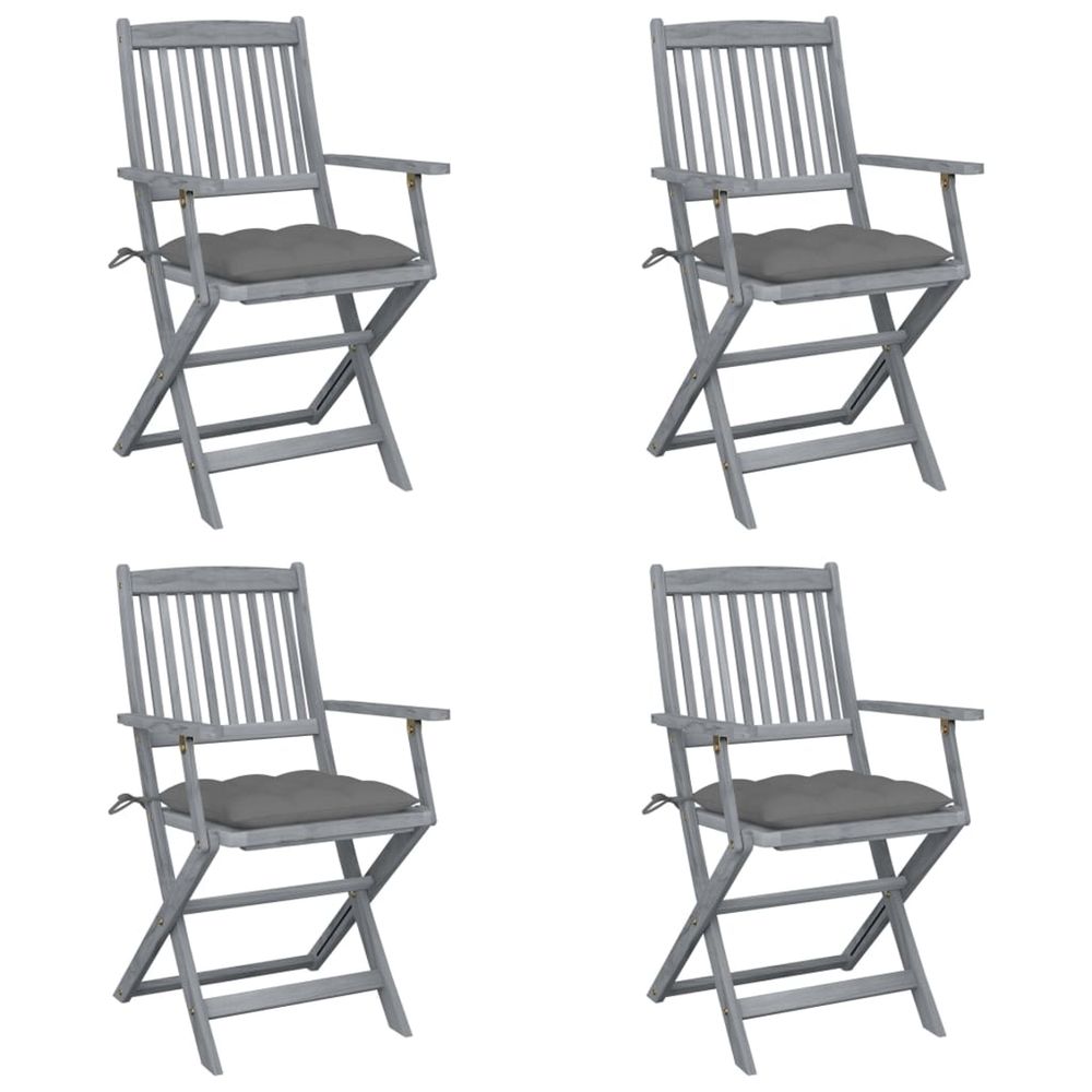 Chaises pliantes 4 pièces avec coussins en bois d'acacia massif