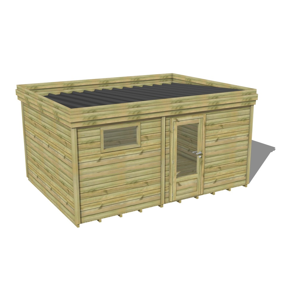 Abri de jardin bois pin traité autoclave 27mm - 4,69x3,44m / 16m2 - bac acier - plancher bois