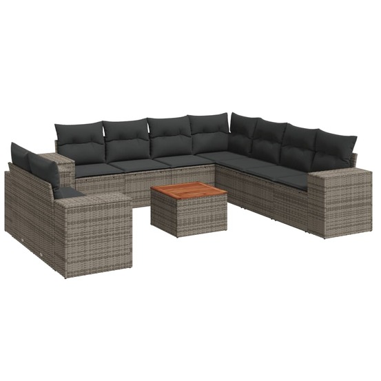Salon de jardin avec coussins 10 pcs gris résine tressée