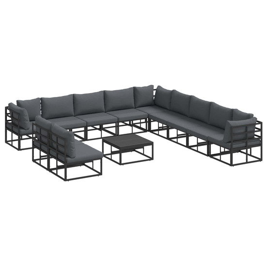 Ensemble de canapé de jardin avec coussin 12 pcs noir aluminium