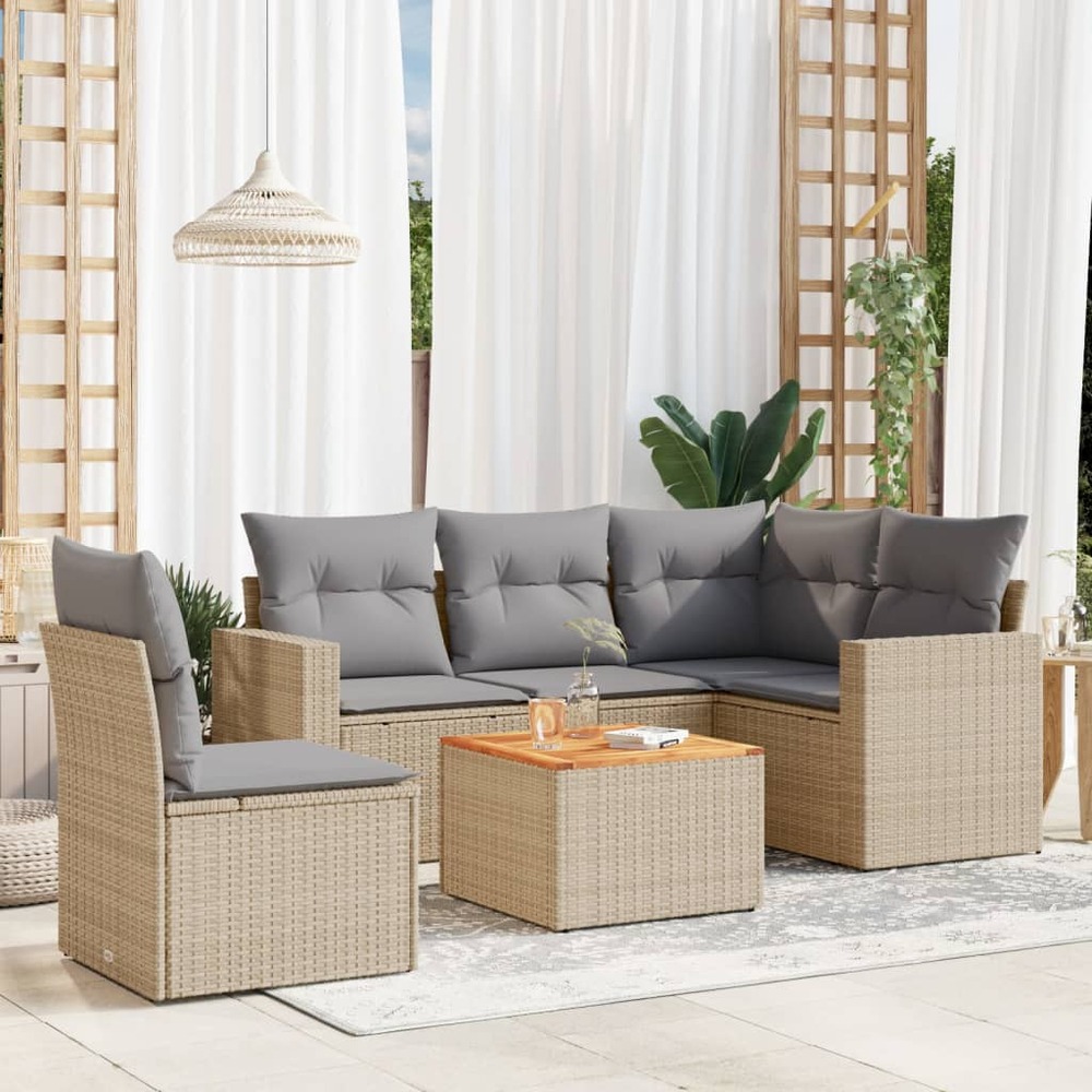 Salon de jardin avec coussins 6 pcs beige résine tressée