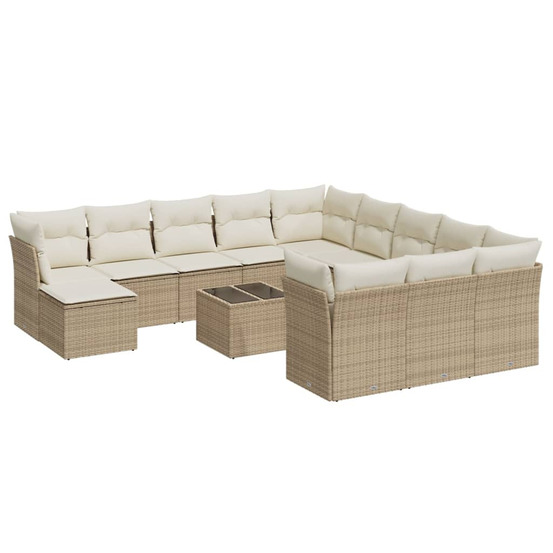 Salon de jardin avec coussins 13 pcs beige résine tressée