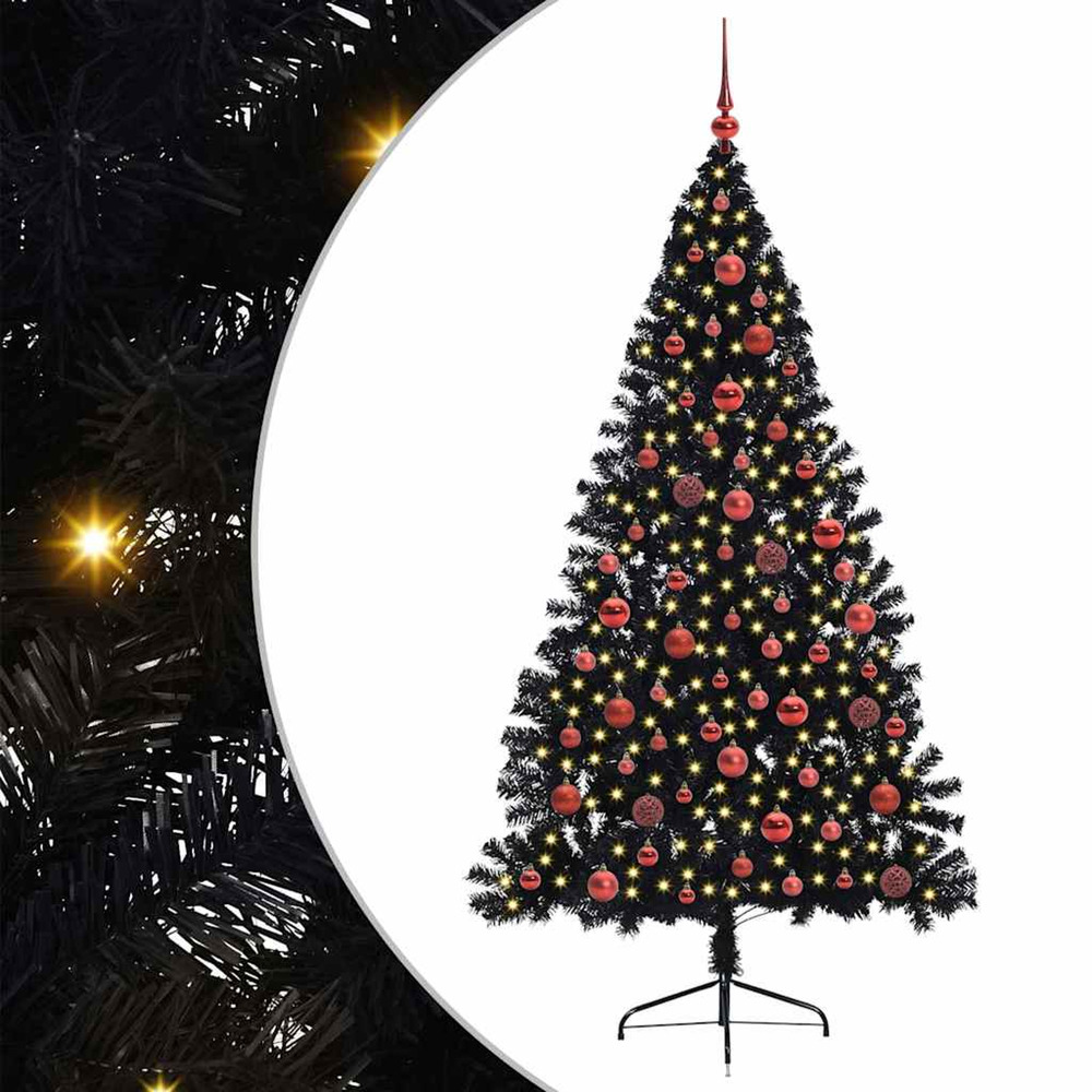 Sapin de noël artificiel pré-éclairé noir 180 cm pvc