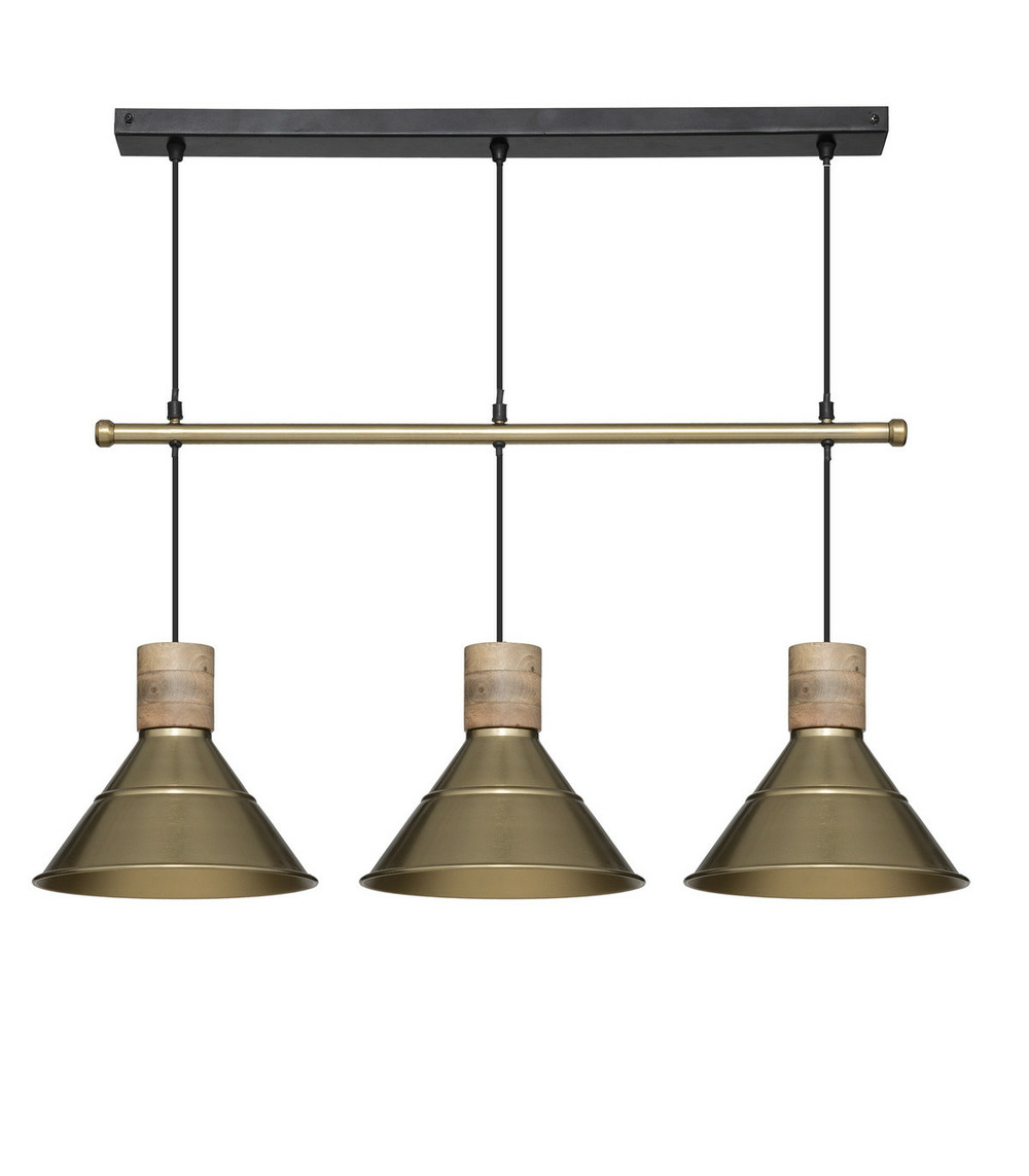 Luminaire suspension 3 lampes en métal doré l 80 cm