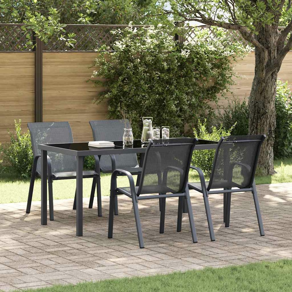 Chaises empilables de jardin lot de 4 gris tissu textilène