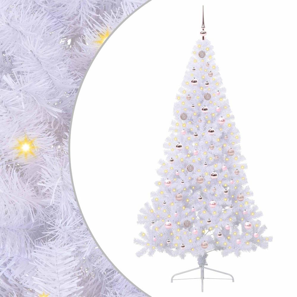 Sapin de noël artificiel avec 300 led blanc 210 cm pvc et acier