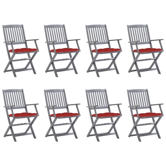 Chaises pliables d'extérieur lot de 8 et coussins bois d'acacia