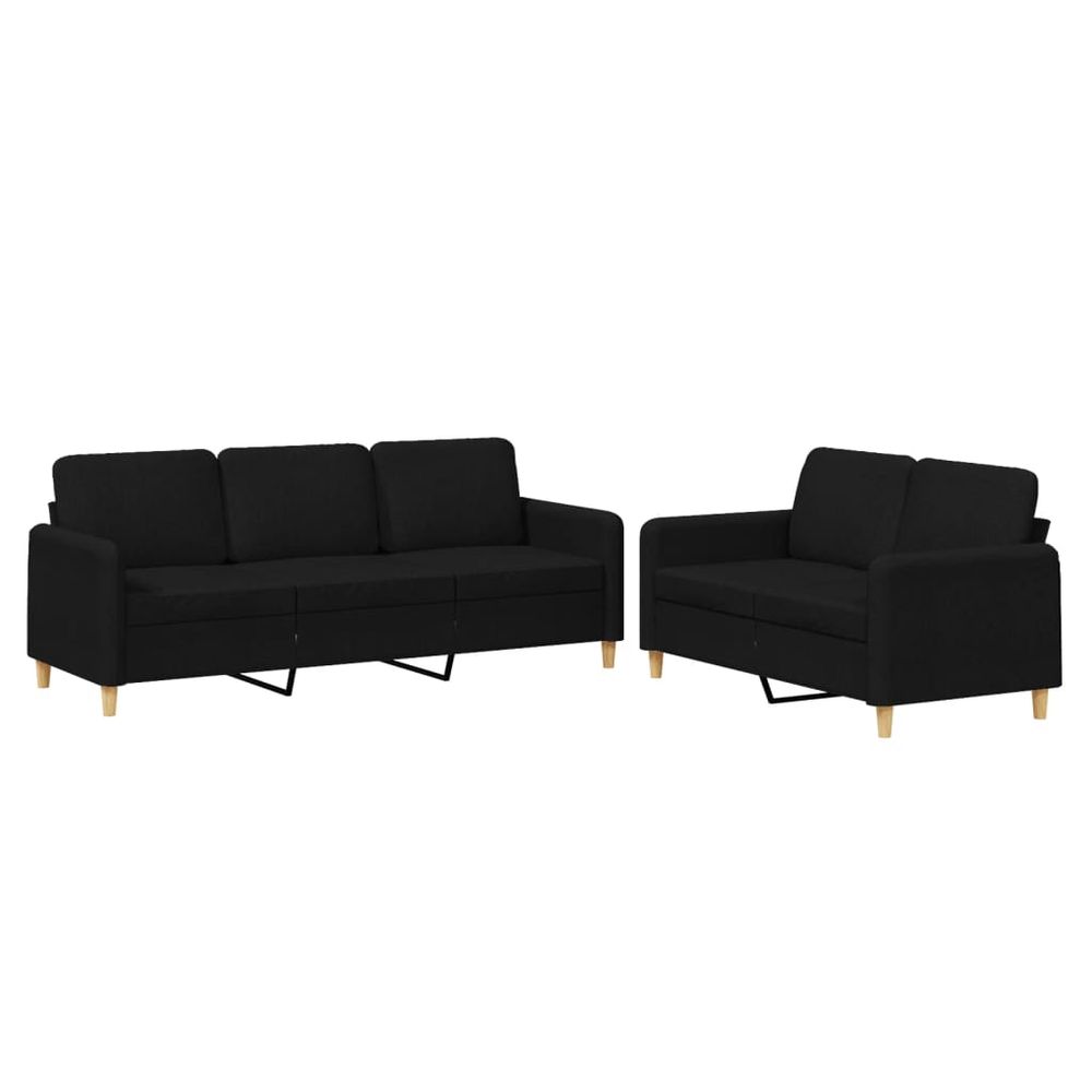 Ensemble de canapés 2 pcs avec coussins noir tissu