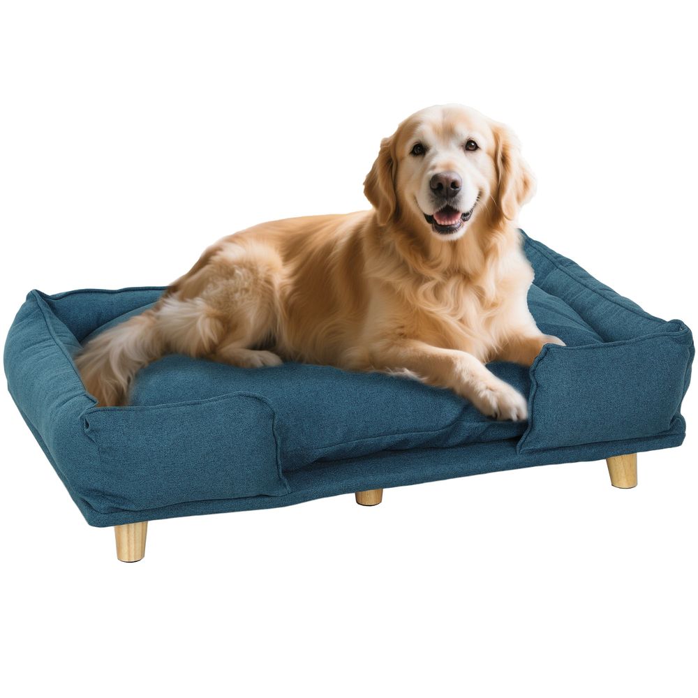 Canapé grand chien bois polyester intérieur grand coussin amovible bleu 96x66x24cm - comfortxl outdoor living