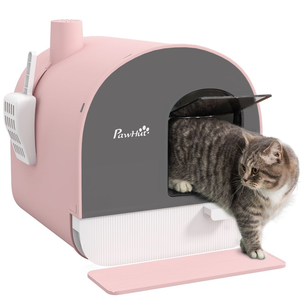 Maison de toilette chat pp tiroir filtre anti-odeur tapis 43x44x47cm rose