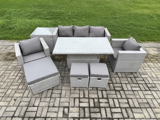 Meubles à manger de jardin en rotin canapé, et 3 tabourets,table d'appoint,pour pelouse terrasse intérieure gris clair