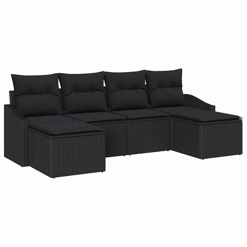 Ensemble de salle à manger pour jardin 6 pc noir polyrotin