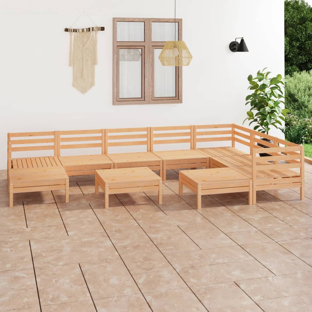 Salon de jardin 10 pcs bois de pin massif