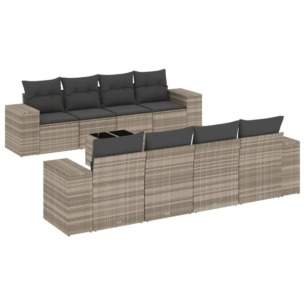 Salon de jardin 9 pcs avec coussins gris clair résine tressée