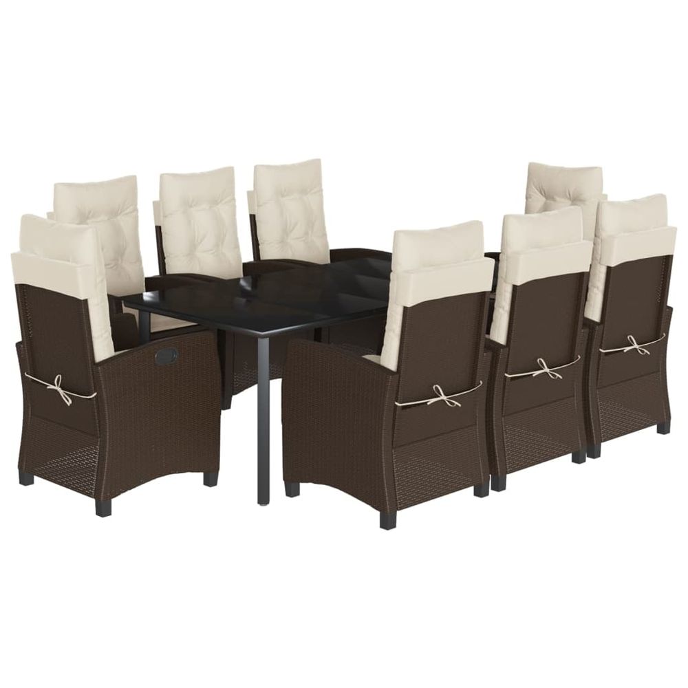 Ensemble à manger de jardin et coussins 9 pcs marron poly rotin