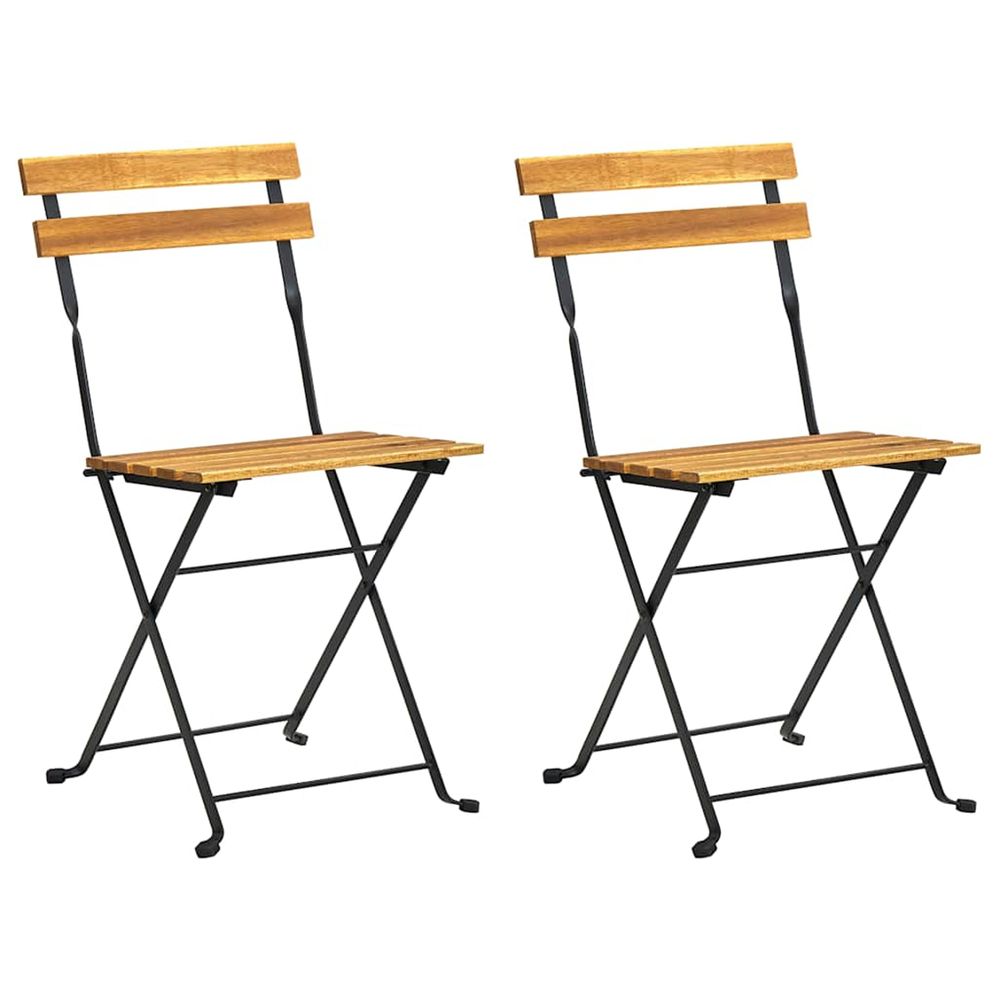 Chaises pliantes 2 pièces en acier et bois d'acacia massif