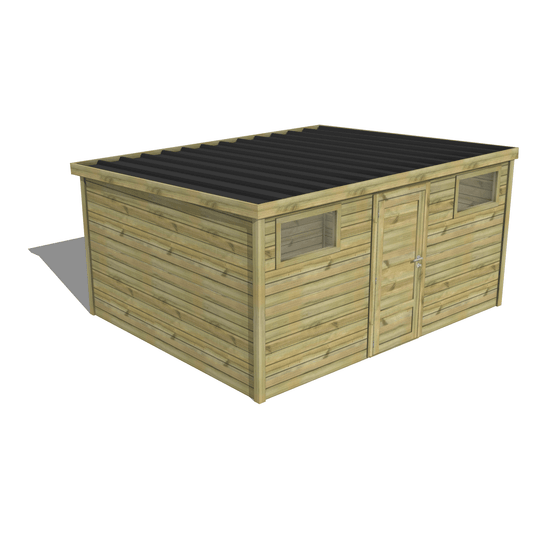 Abri de jardin bois pin traité autoclave 27mm - essentiel - 4,34x3,44m / 15m2 - bac acier - abri français