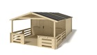 Abri de jardin en bois - 4x3 m - 20 m2 + terrasse avec balustrade et avant-toit en bois