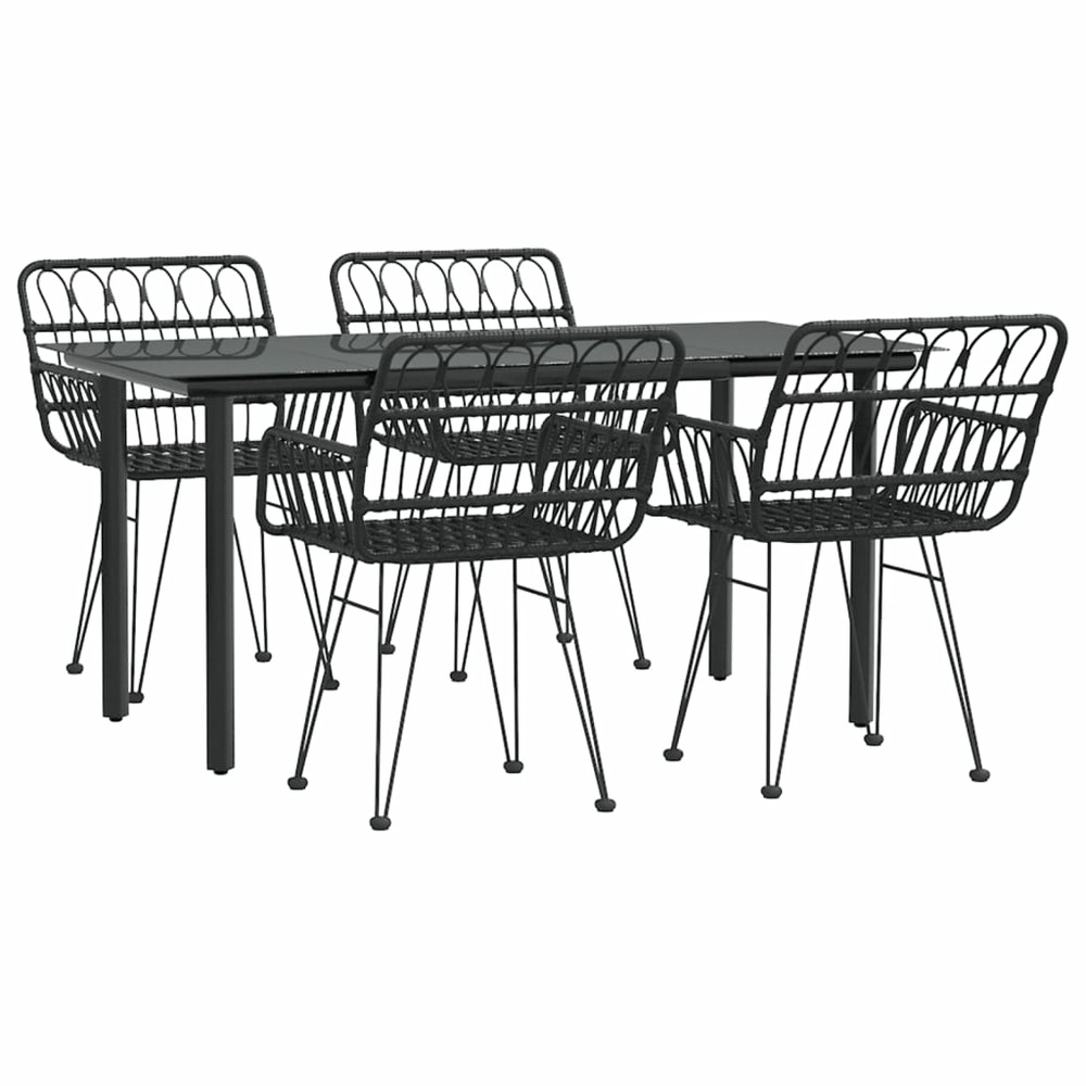 Mobilier à dîner de jardin 5 pièces noir résine tressée