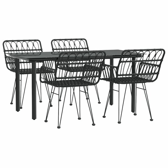 Mobilier à dîner de jardin 5 pièces noir résine tressée