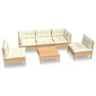 Salon de jardin meuble d'extérieur ensemble de mobilier 6 pièces avec coussins crème bois de pin massif