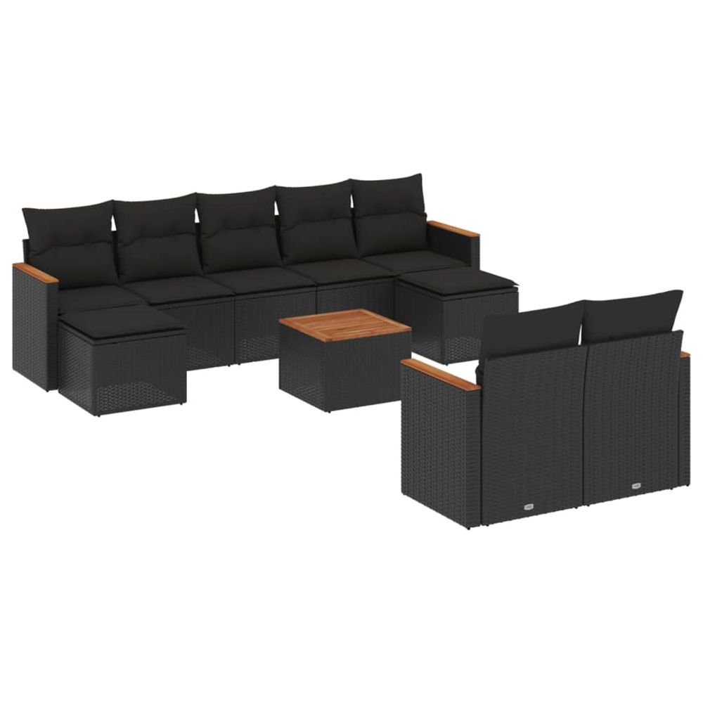 Salon de jardin 10 pcs avec coussins noir résine tressée
