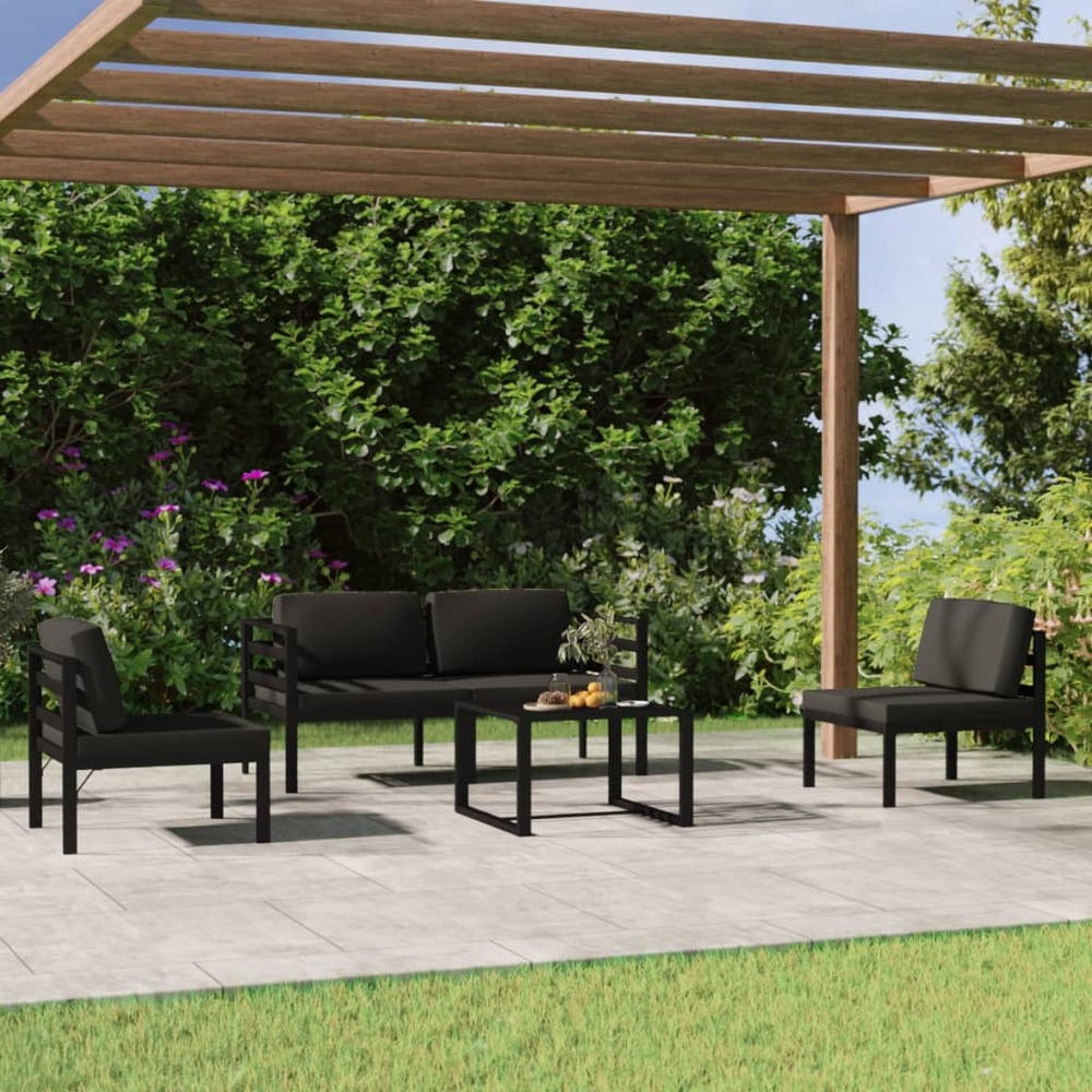 Salon de jardin 5 pcs avec coussins aluminium anthracite