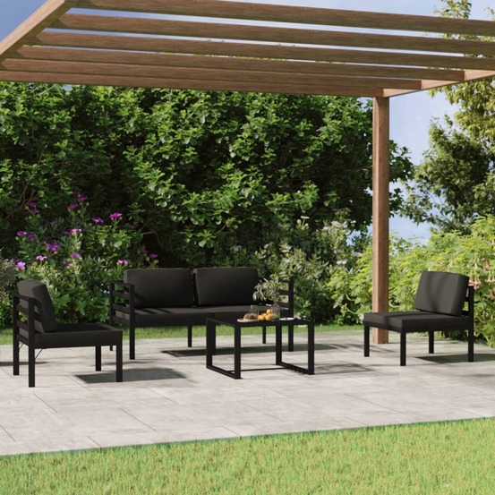 Salon de jardin 5 pcs avec coussins aluminium anthracite