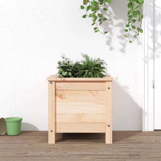 Jardinière carrée 40cm en bois de pin massif pour jardin balcon terrasse