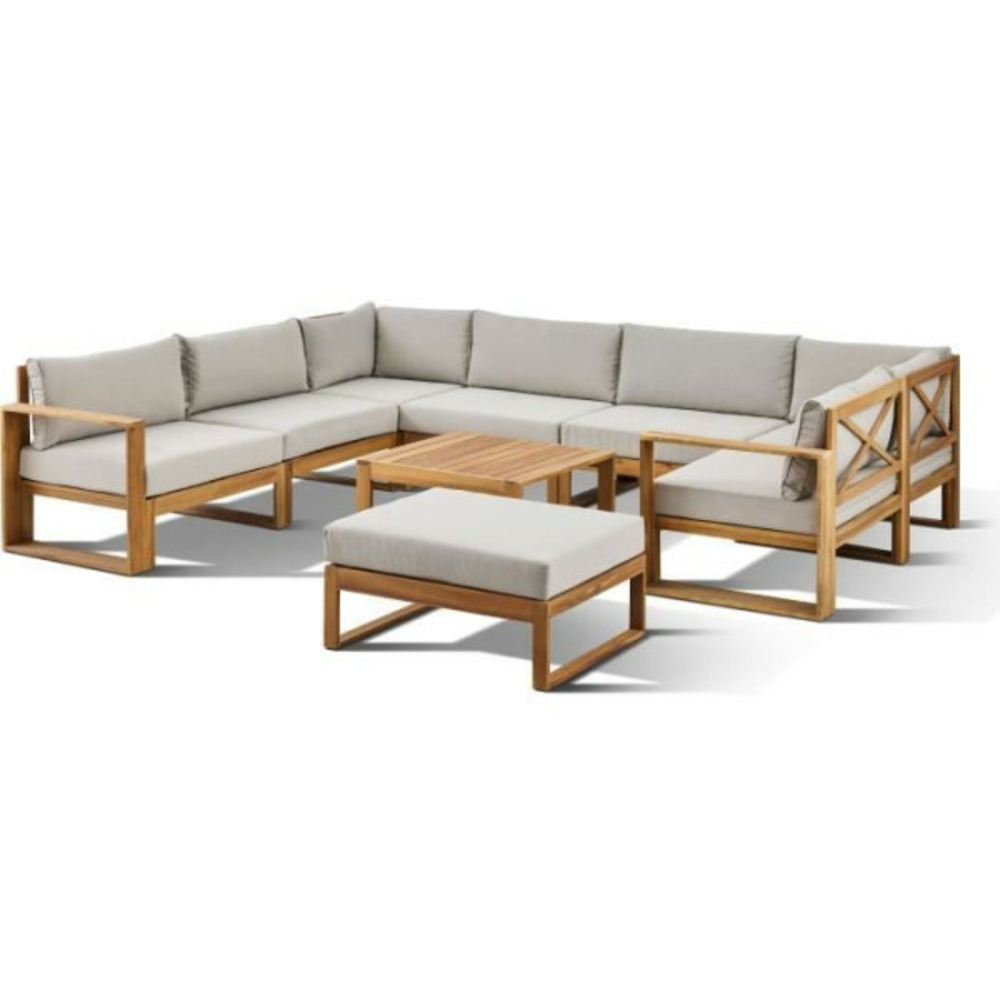 Salon de jardin d'angle modulable - bois d'acacia - 9 personnes - levata xxl - lin + housse