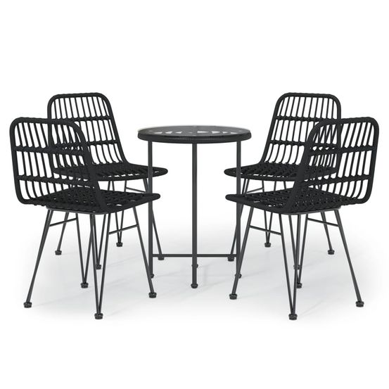 Ensemble à manger de jardin 5 pcs noir résine tressée