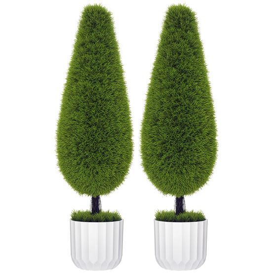 Lot 2 cyprès artificiels pe décoration intérieur pot ciment inclus 90cm