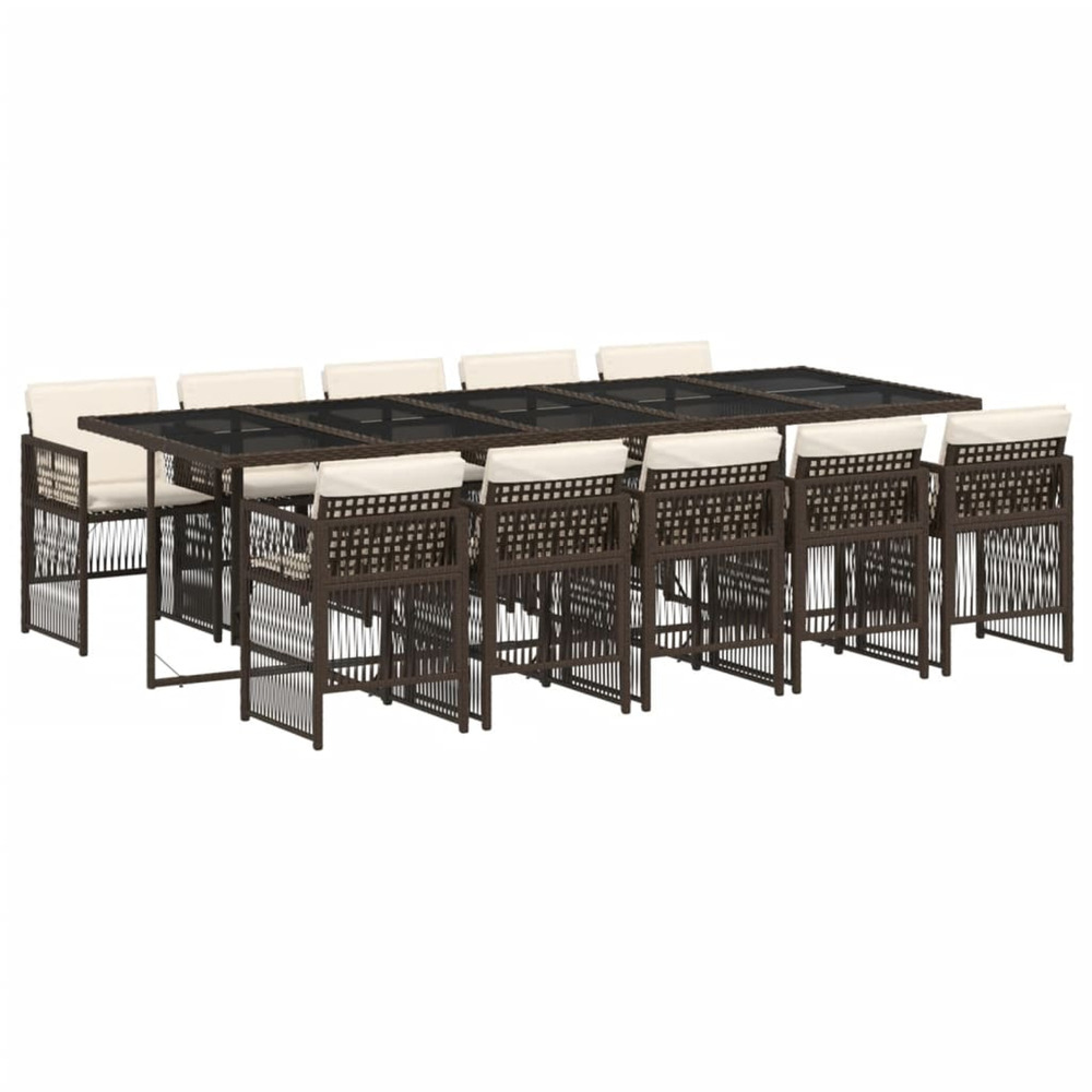 Ensemble à manger de jardin et coussins 11 pcs marron rotin