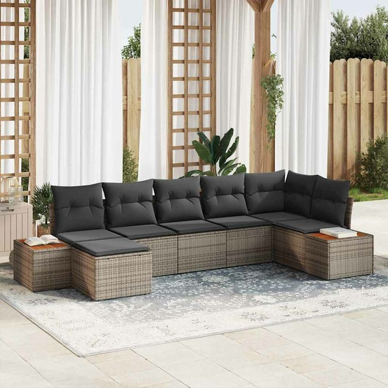 Ensemble de canapé de jardin avec coussin 7 pcs gris polyrotin