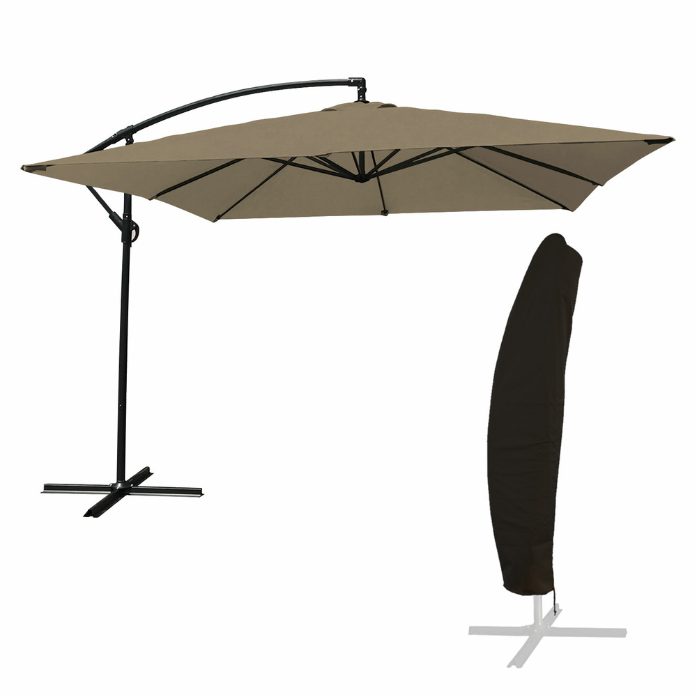 Parasol déporté molokai carré 2,7x2,7m taupe + housse