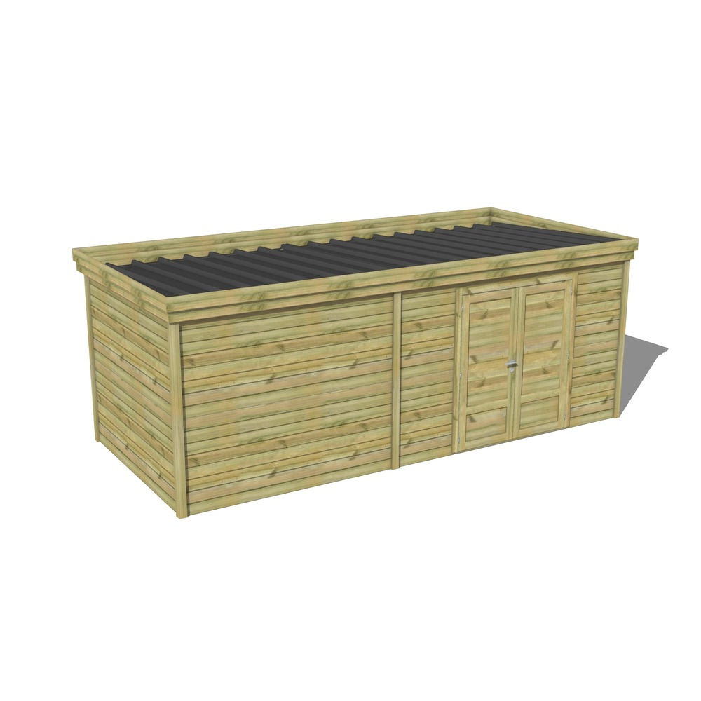 Abri de jardin bois pin traité autoclave 27mm - 6,49x2,64m / 17m2 - bac acier - abri français