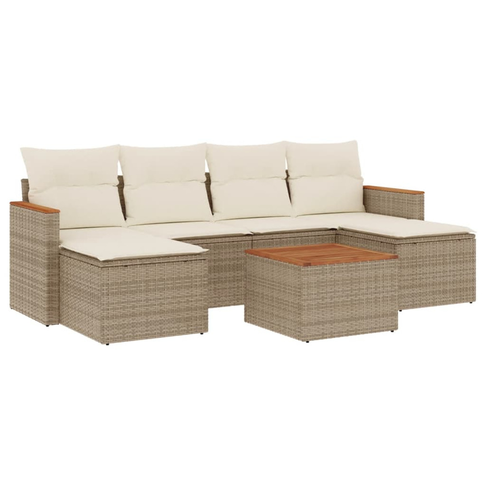 Salon de jardin avec coussins 7 pcs beige résine tressée