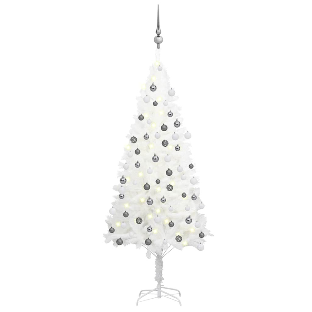 Arbre de noël artificiel pré-éclairé et boules blanc 120 cm