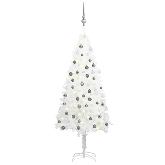 Arbre de noël artificiel pré-éclairé et boules blanc 120 cm