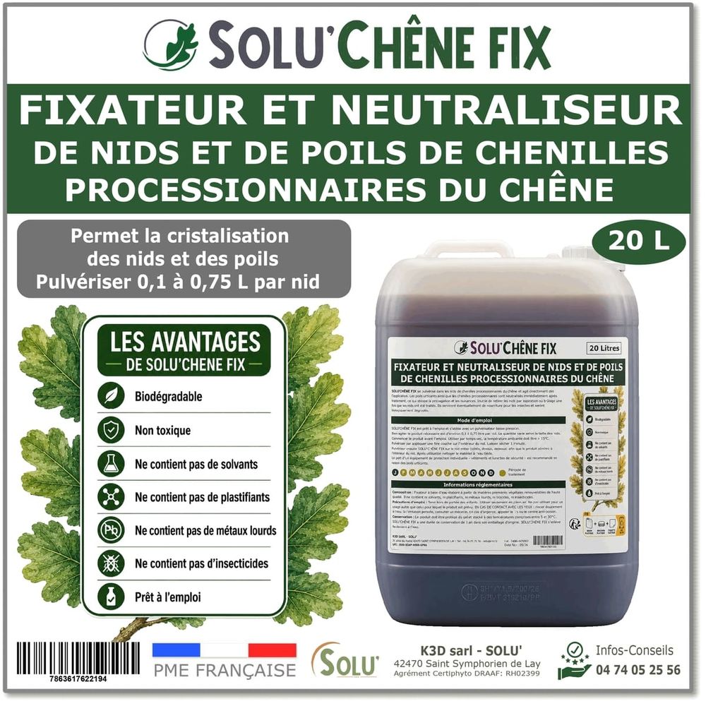 Solu’chêne fix – Traitement biologique contre les nids de chenilles processionnaires du chêne - Bidon de 20L