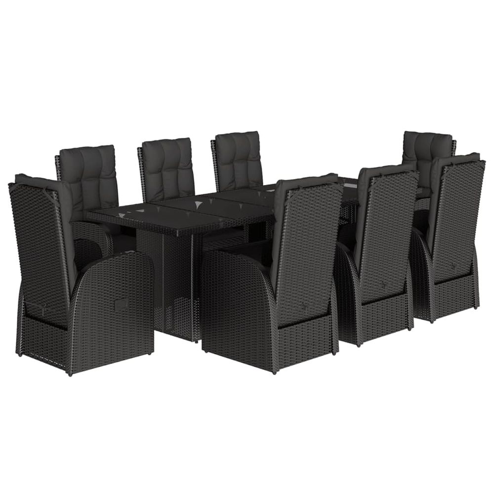 Ensemble à manger de jardin 9pcs coussins noir résine tressée