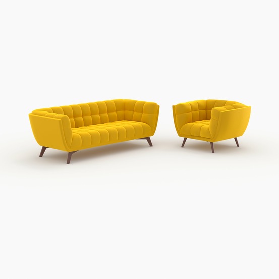 Mona-ensemble canapé et fauteuil en velours jaune 4 places