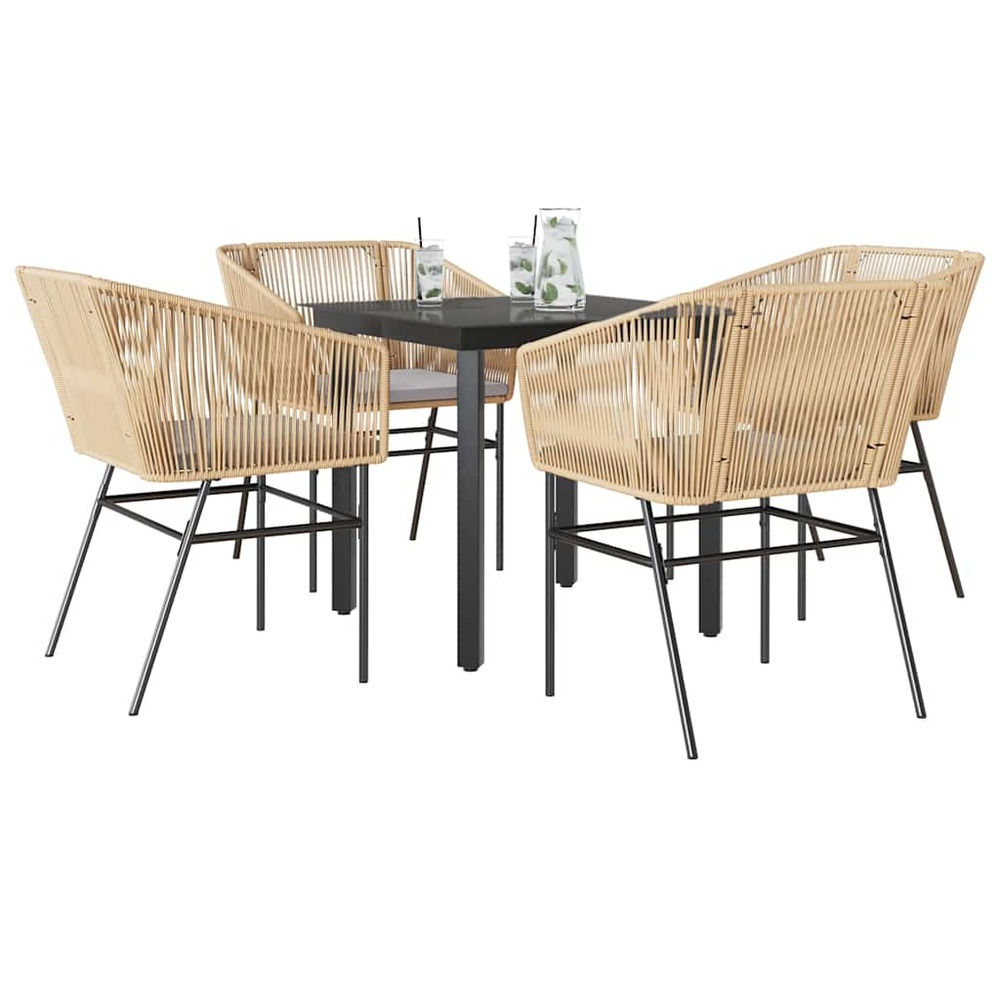Ensemble à manger jardin coussins 5pcs marron poly rotin verre