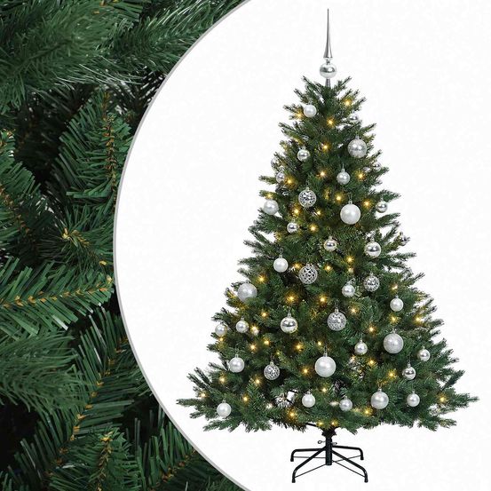 Sapin de noël artificiel avec boules 120 cm 150 led blanc chaud