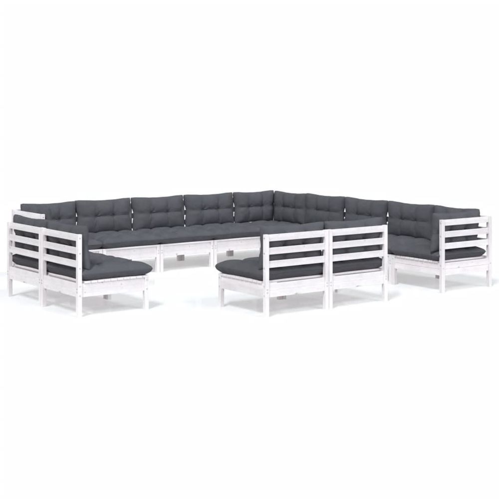 Salon de jardin 13 pcs avec coussins blanc bois de pin solide