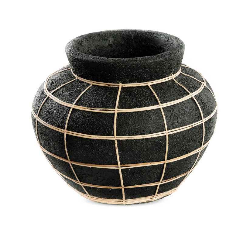 Vase avec rotin en béton noir 29x29x23 cm