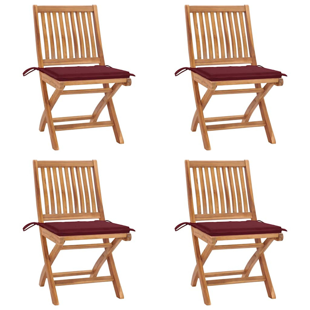 Chaises pliables de jardin avec coussins lot de 4 teck solide